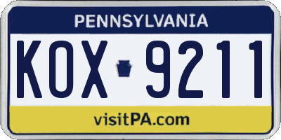 PA license plate KOX9211