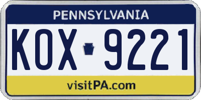 PA license plate KOX9221