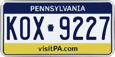 PA license plate KOX9227