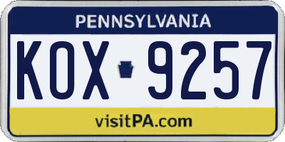PA license plate KOX9257