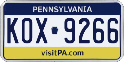 PA license plate KOX9266