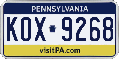 PA license plate KOX9268
