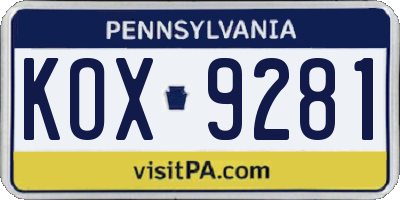 PA license plate KOX9281