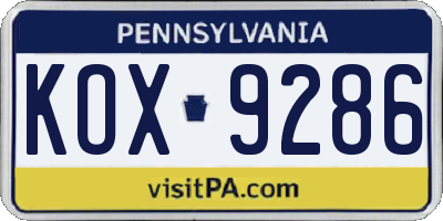 PA license plate KOX9286