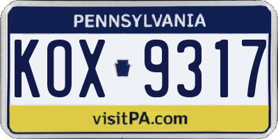 PA license plate KOX9317