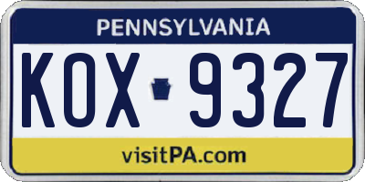PA license plate KOX9327