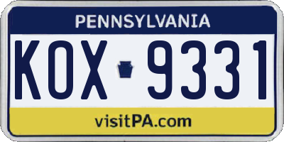 PA license plate KOX9331