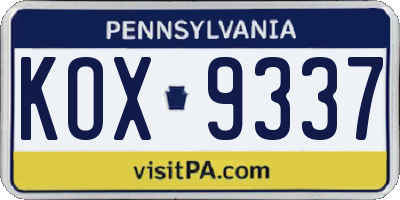PA license plate KOX9337