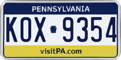 PA license plate KOX9354