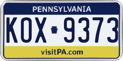 PA license plate KOX9373