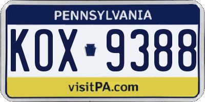 PA license plate KOX9388