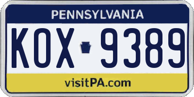 PA license plate KOX9389