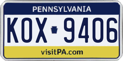 PA license plate KOX9406