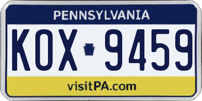 PA license plate KOX9459
