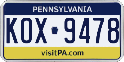 PA license plate KOX9478