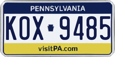 PA license plate KOX9485