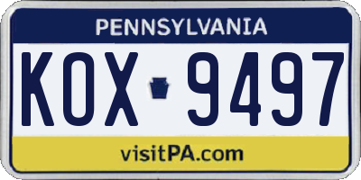 PA license plate KOX9497