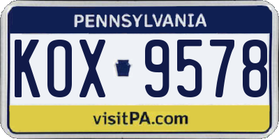 PA license plate KOX9578