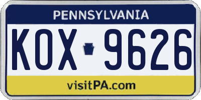 PA license plate KOX9626