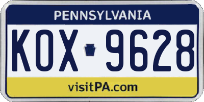 PA license plate KOX9628
