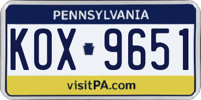 PA license plate KOX9651