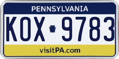PA license plate KOX9783