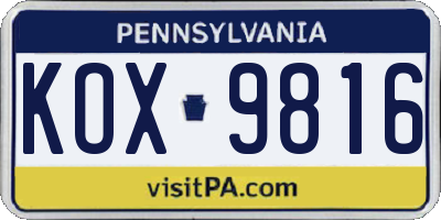 PA license plate KOX9816