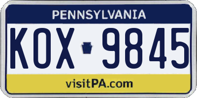 PA license plate KOX9845