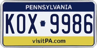 PA license plate KOX9986