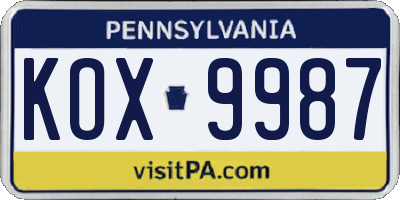 PA license plate KOX9987