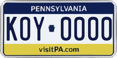 PA license plate KOY0000
