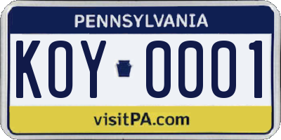 PA license plate KOY0001