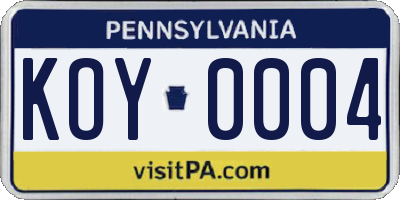 PA license plate KOY0004