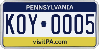 PA license plate KOY0005
