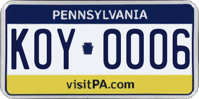 PA license plate KOY0006