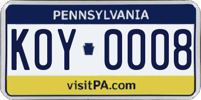 PA license plate KOY0008