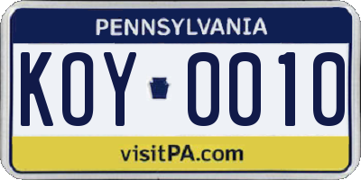 PA license plate KOY0010