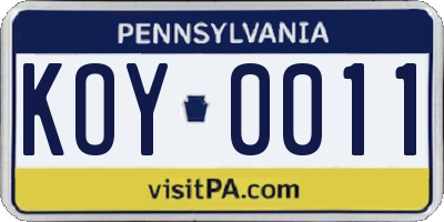 PA license plate KOY0011