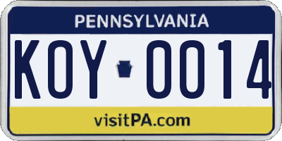 PA license plate KOY0014