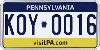 PA license plate KOY0016
