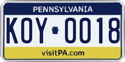 PA license plate KOY0018