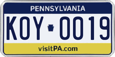 PA license plate KOY0019