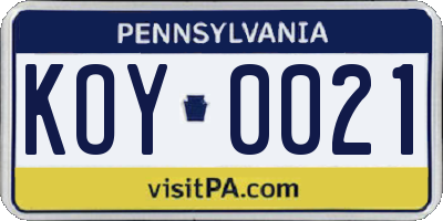 PA license plate KOY0021