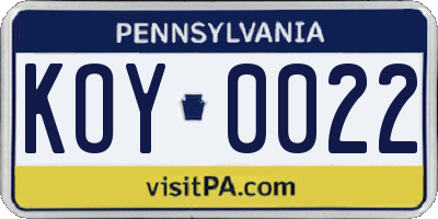 PA license plate KOY0022