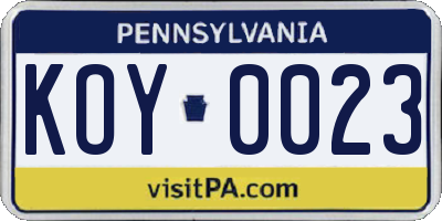 PA license plate KOY0023