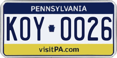 PA license plate KOY0026