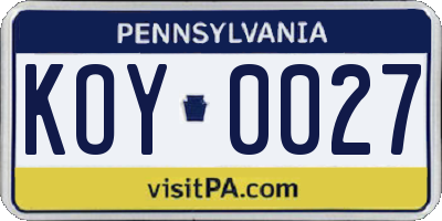 PA license plate KOY0027