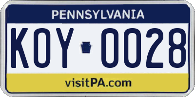 PA license plate KOY0028