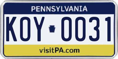 PA license plate KOY0031