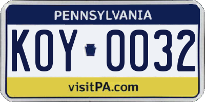 PA license plate KOY0032